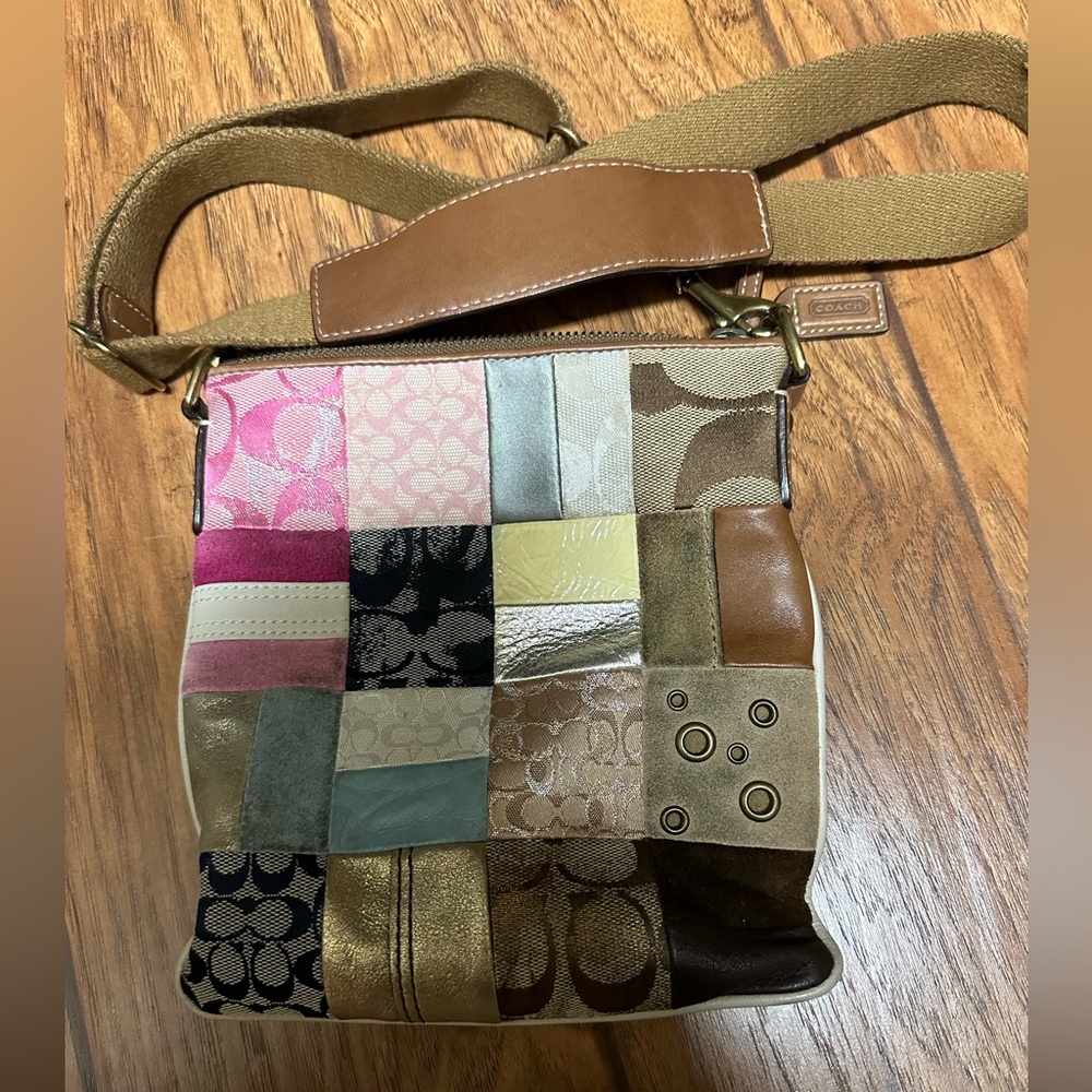 Coach Signature Mixed Media Multi Color Patch Swing Crossbody Bag